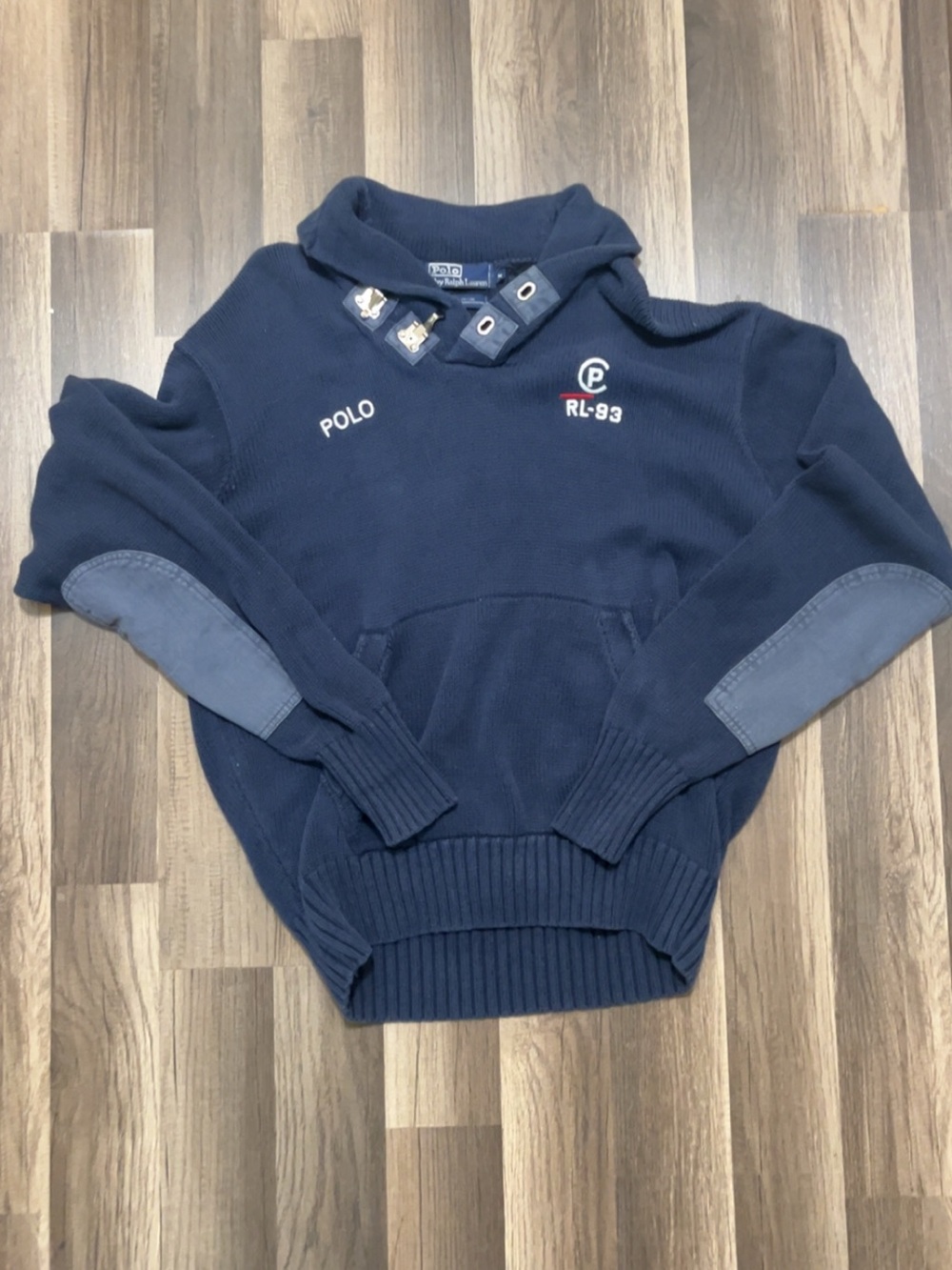Vintage 1993 POLO RALPH LAUREN CP-93 RL-93 Shawl Collar Sweater Mens Medium Blue